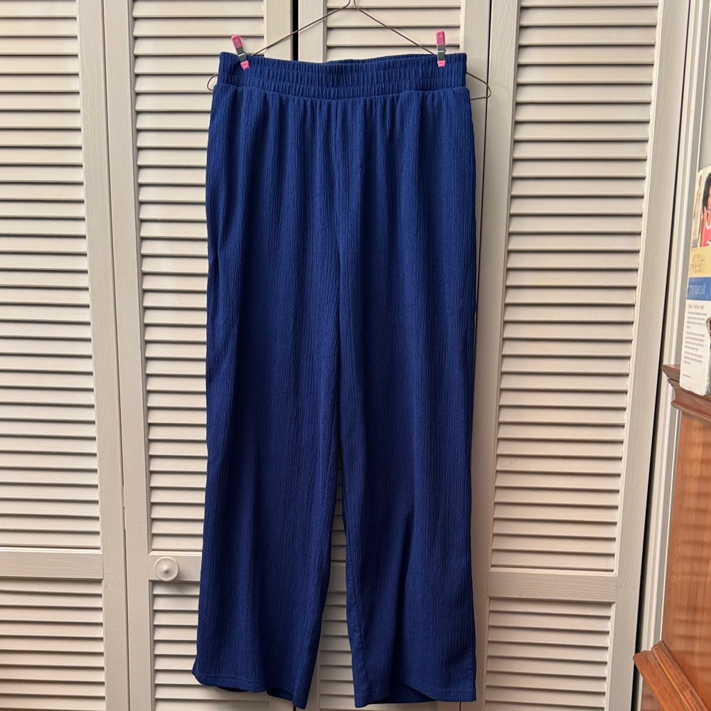 Casual Wide-Leg Navy Pull-On Pants